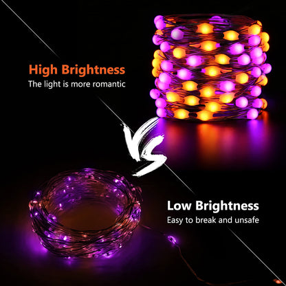 Joomer Orange Purple Halloween Fairy Lights, 2-Pack 16.4FT 50LED Battery String Lights, 8 Modes with Timer Function, Waterproof Twinkle String Light for Indoor Outdoor Halloween Decoration