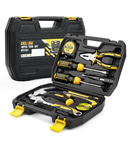 DOWELL 10 Piece Small Tool Kit,Mini Portable Tool Set,Home Repair Hand Tool Kit with Plastic Tool box Storage Case
