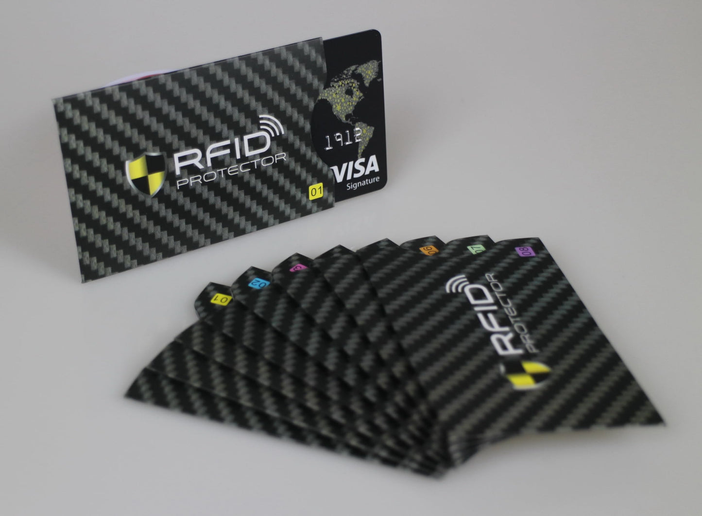 Garfoniex Set of 8 RFID Blocking Sleeves 8 Credit Card Protector Holders Identity Theft Protection Secure Sleeves for Men & Women Smart Slim Design Fits Wallet/Purse (Black)