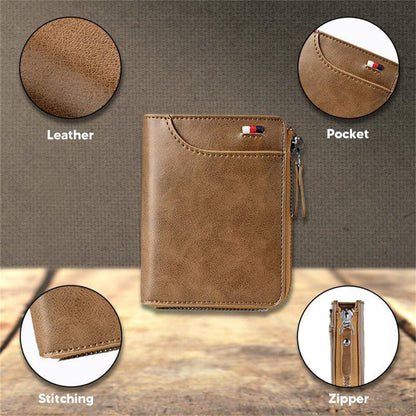 2023 New Multi-Functional RFID Blocking Waterproof Durable PU Leather Wallet, Large Capacity Zipper Wallets for Men Holds 1-14 Cards, Soft Slim Genuine Leather RFID Blocking Wallet Technology (KHAKI)