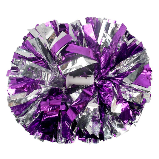 Hooshing 2PCS Cheerleading Pom Poms Metallic Purple and Silver Cheer Pompoms with Baton Handle for Team Spirit Sports Dance Cheering Girls Gifts
