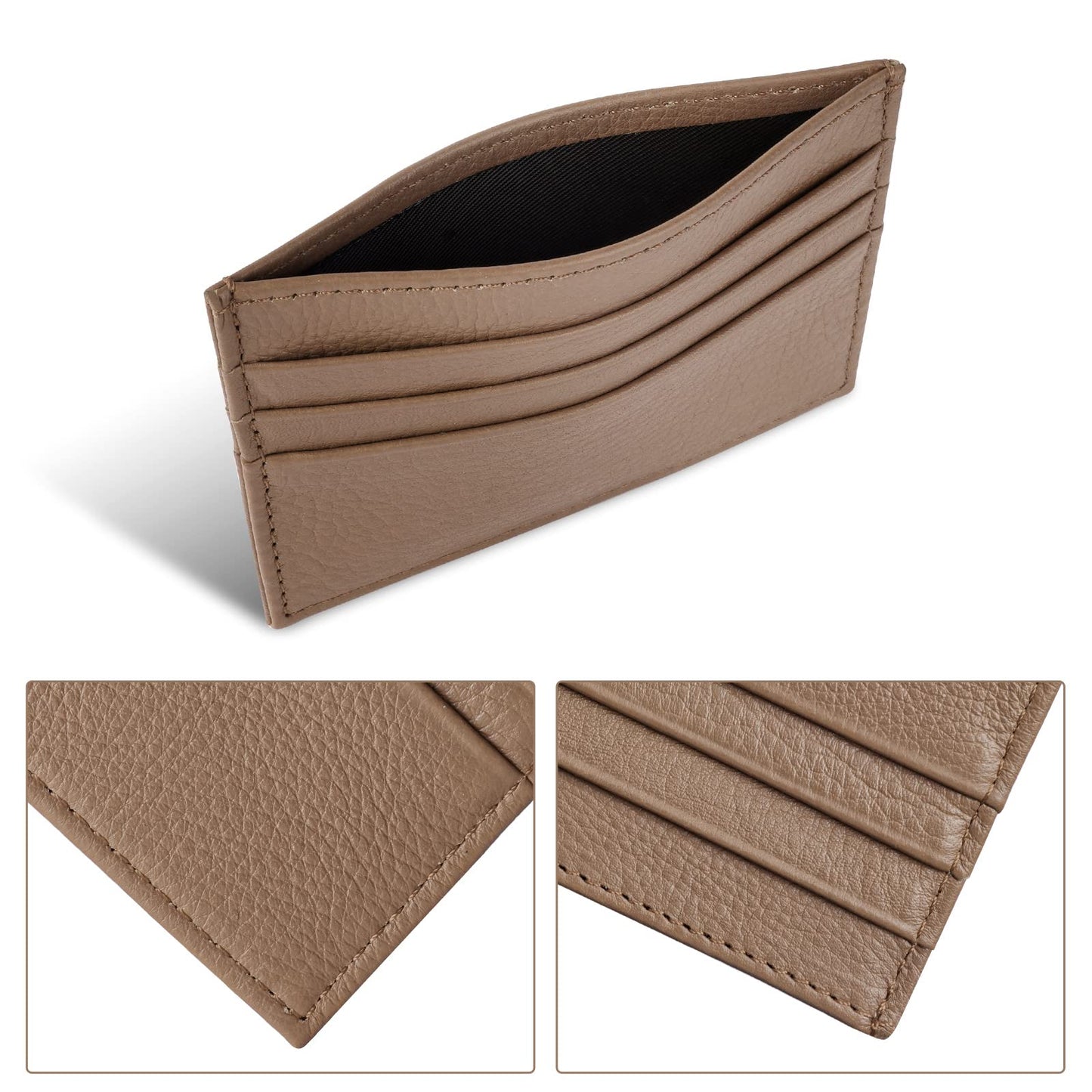 URAQT Credit Card Holder Wallet, RFID Blocking Leather Ultra Slim Wallet, Thin Minimalist Credit Card Case Card Protector, Front Pocket Wallets for Men, Women - 6 Card Slots and 1 Pockets (Brown)