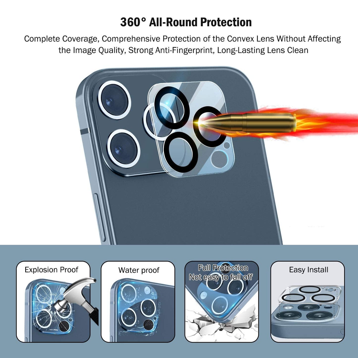 QHOHQ for iPhone 16 Pro Screen Protector with Camera Lens Protector, [Military Grade Shatterproof], Top 9H+ Tempered Glass, Full Edge Coverage, Ultra Durable, with Easy Installation Tool [3+3 Pack]