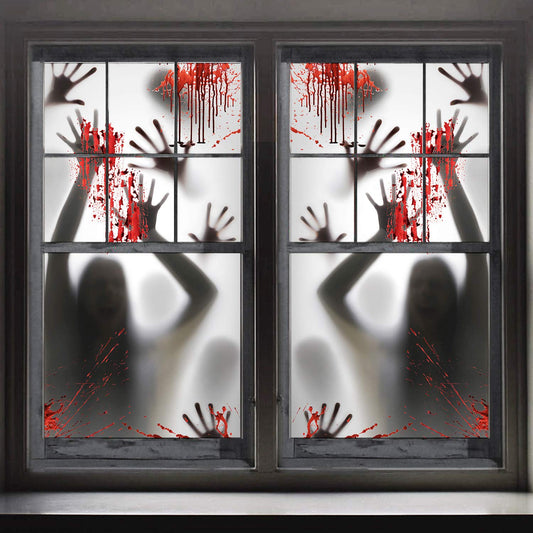 FUNNISM 2PCS Halloween Haunted House Decoration Window Door Cover, Scary Zombie Hands Halloween Window Cling Poster, Creepy Garage, School Dormitory, Outdoor/Indoor, Skeleton Door Decoration