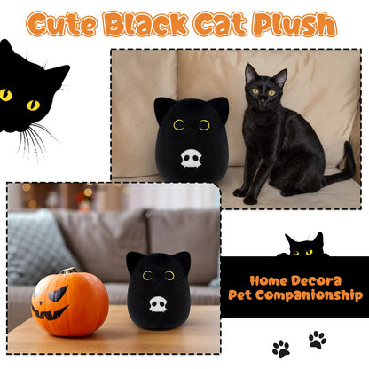 KOPHINYE Black Cat Plush, 6inch Halloween Stuffed Animal Skeleton Black Cat Plushie, Kawaii Kitten Stuffed Cat Doll Toy for Kids, Boys and Girls, Women