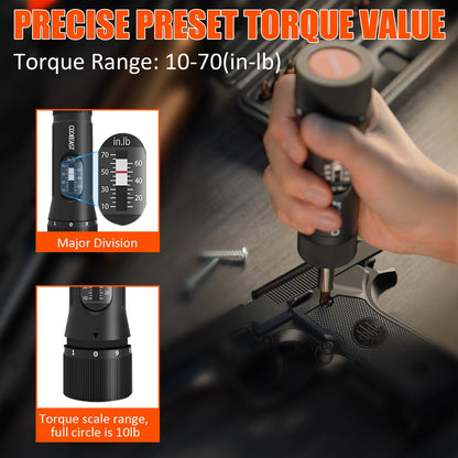 Coobeast 13Pcs Preset Torque Screwdriver with S2 Bits, 1/4” Drive Torque Wrench Screwdriver Set for Maintenance, Tools, Bike Repairing and Mounting, Inch Pound Torque Range 10-70 In-lb