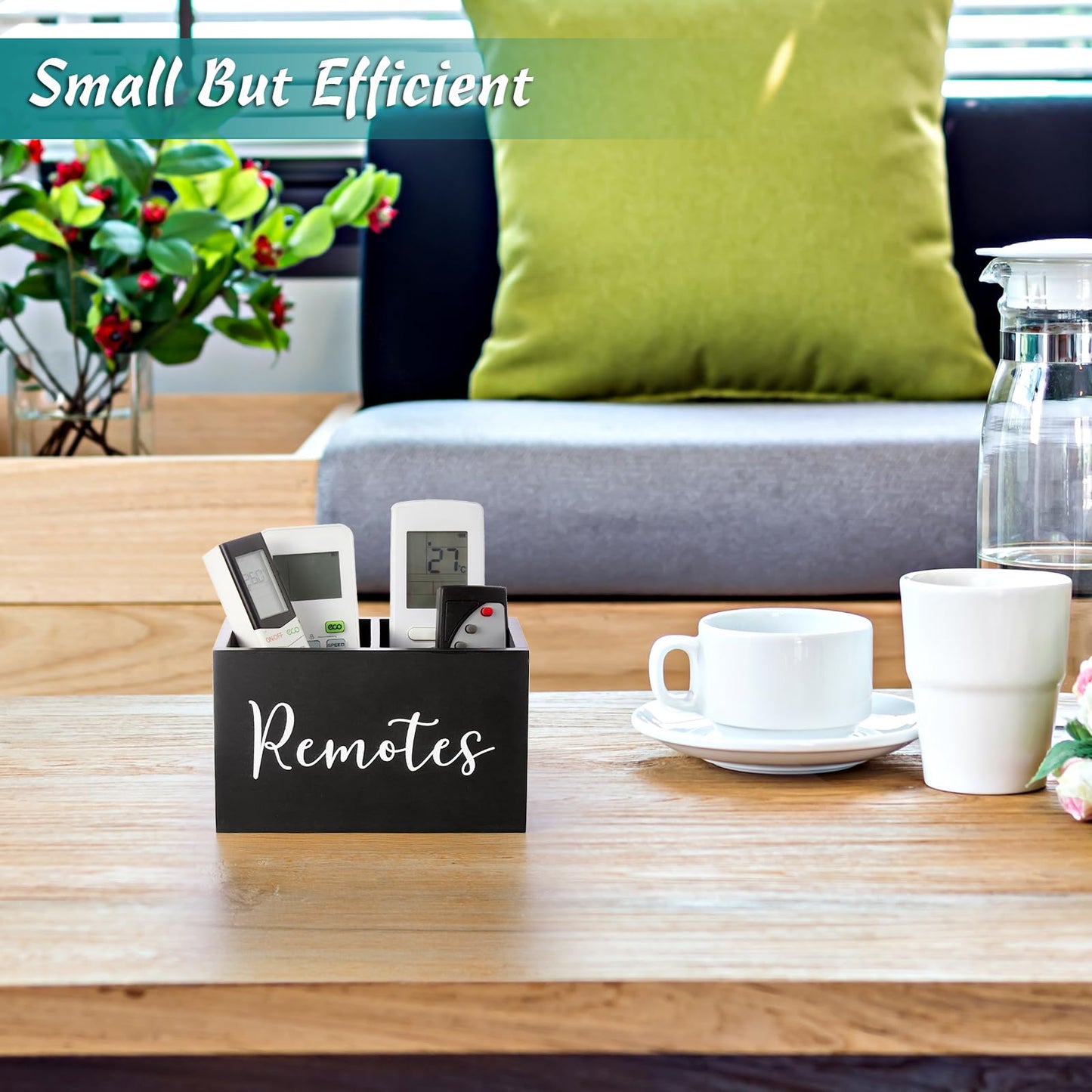 DRASTAR Remote Control Holder, TV Remote Holder, Remote Organizer Caddy for Table, Wooden Remote Box for Nightstand, Black Remote Caddy with 2 Slots