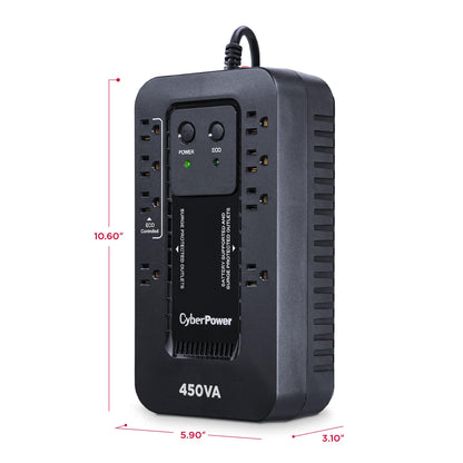 CyberPower EC450G Ecologic Battery Backup & Surge Protector UPS System, 450VA/260W, 8 Outlets, ECO Mode, Compact Uninterruptible Power Supply