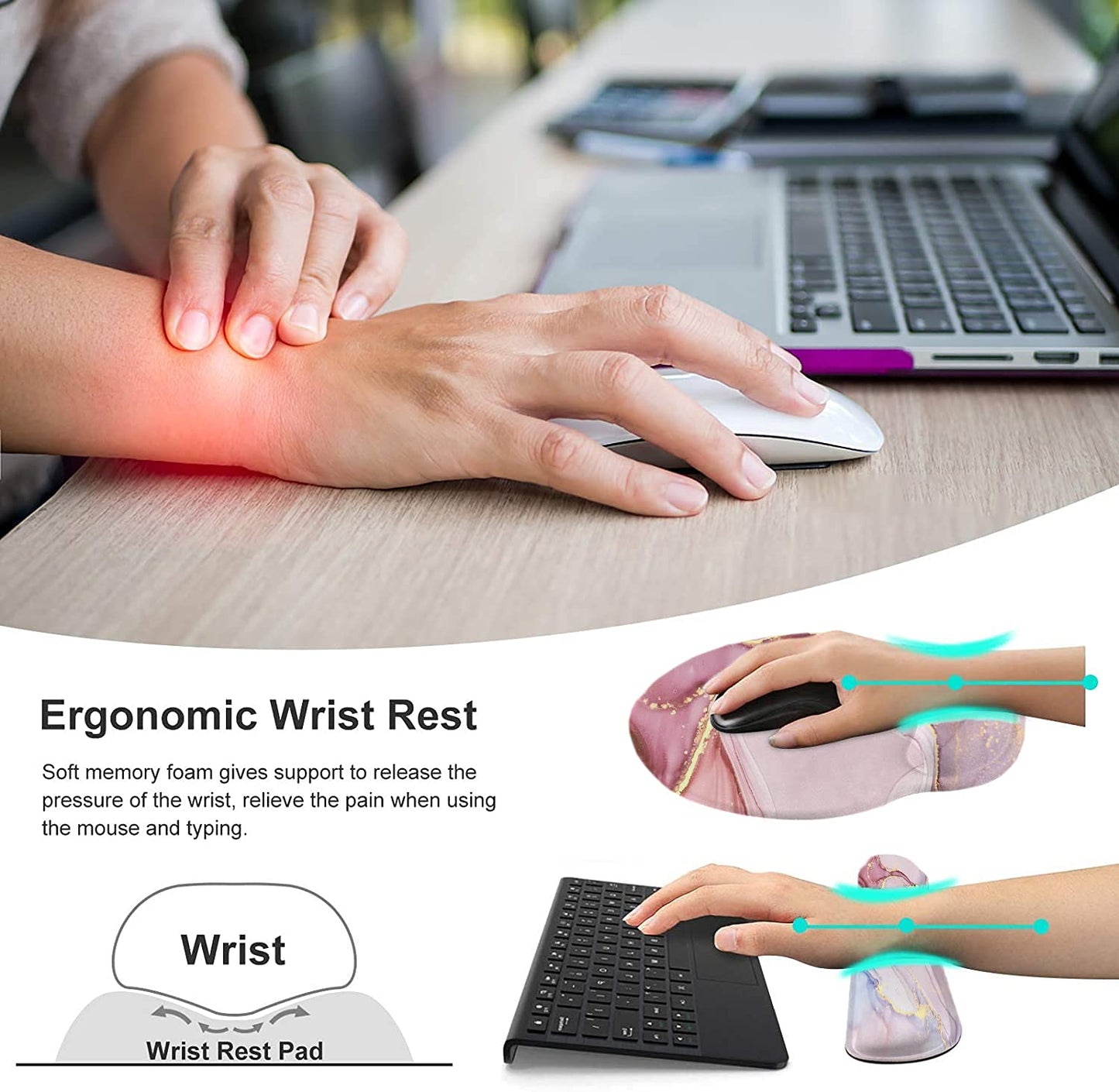 LATEEFAH Mouse Pad with Wrist Rest, 3-in-1 Gaming Mouse Pad, Keyboard Wrist Rest, Ergonomic Memory Foam Mousepad with Wrist Support for Computer Keyboard