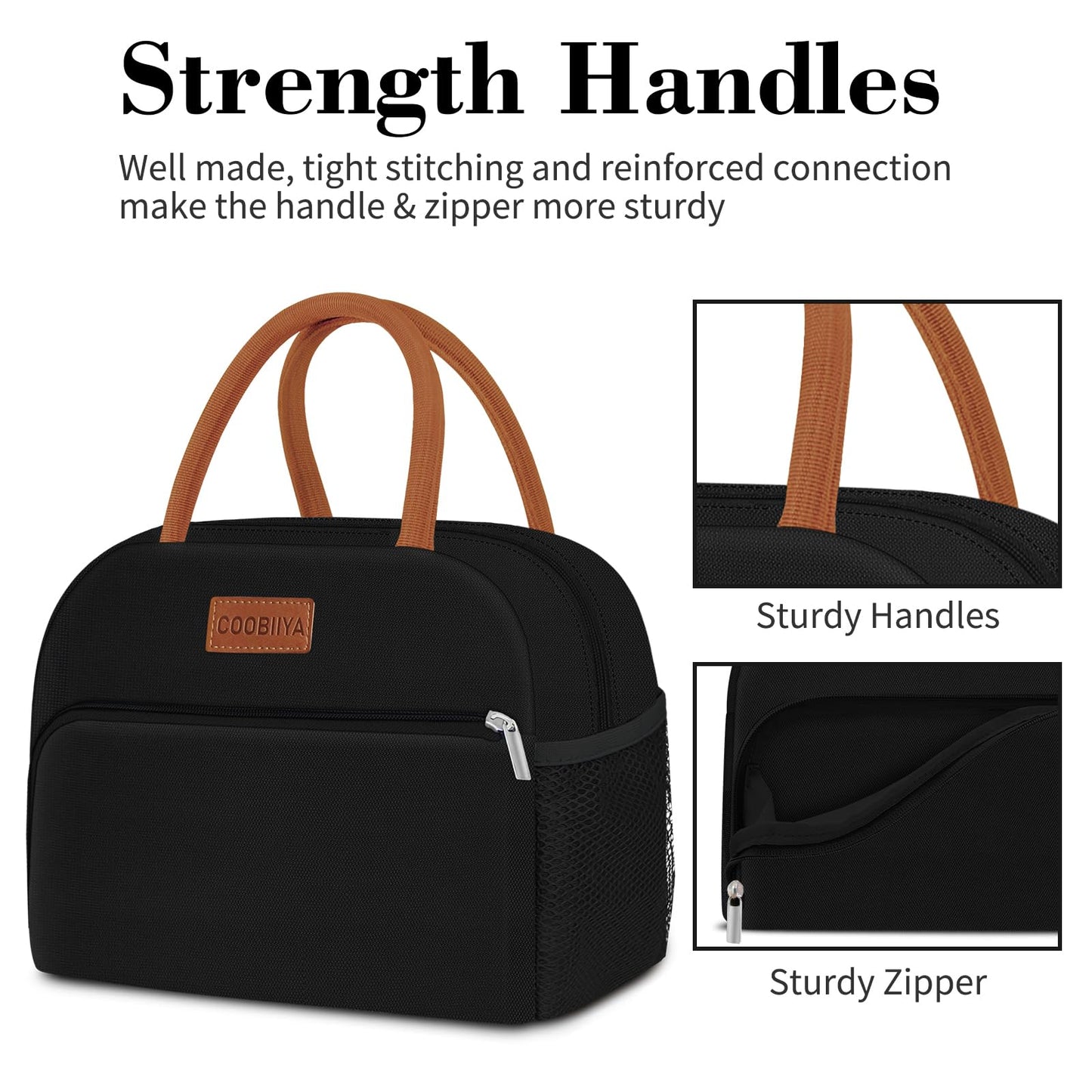 Coobiiya Lunch Box Lunch Bag for Women Adults Men, Reusable Cute Lunch Pail bag - Leakproof, Insulated Lunch Box Tote with Large Capacity, Cooler Lunch Container for Work/Travel/Office (Black)