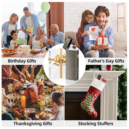 LcFun Electric USB Rechargeable Lighter Windproof Flamesless Plasma Dual Arc Lighter Small Metal Pocket Lighters for Candle, Camping Stocking Stuffers Gifts for Men (Nickel Brushed)