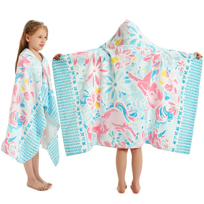Girls' Hooded Bath Towel, Oversized 50" L x 30" W for Ages 3 to 12 Kids, Quick Dry Lightweight Soft Microfiber Hood Beach Towel Cover Up, Sunshine Unicorn Theme