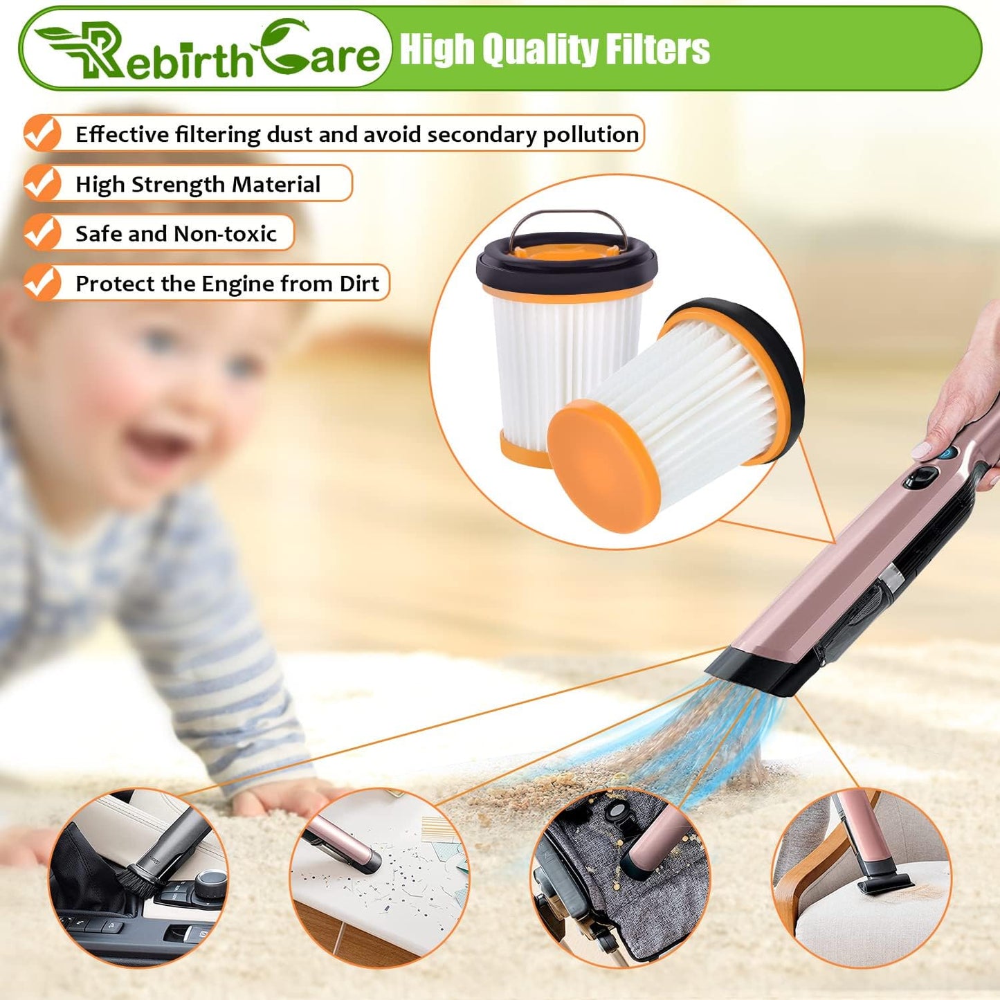 6 Pack WV201 Fiters Replacement for Shark Wandvac ION W1 S87 Handheld Vacuum Filter Replacement WV200, WV201, WV205, WV201BK,WV220, Compare to Part # XHFWV200