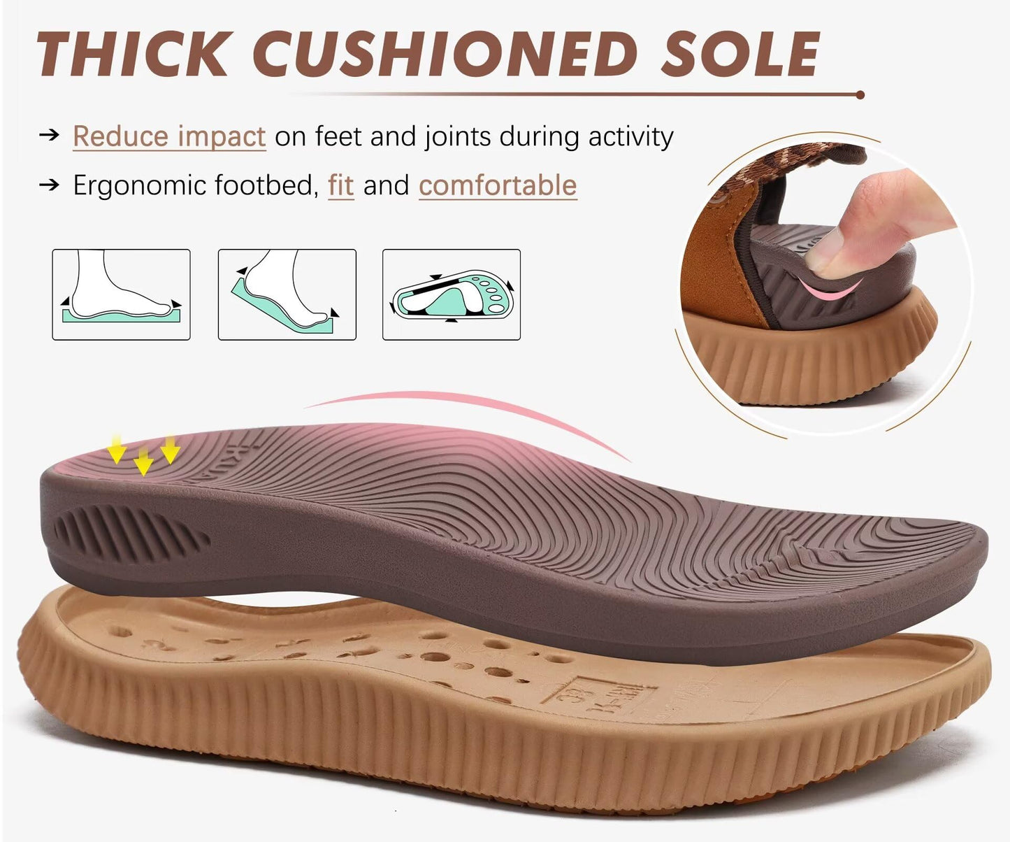 KuaiLu Walking Orthopedic Sandals Womens Comfortable Arch Support Hiking Sandles Plantar Fasciitis Athletic Sport Recovery Cushion Summer Travel Outdoor Open Toe Water Sandals Brown Khaki Size 11