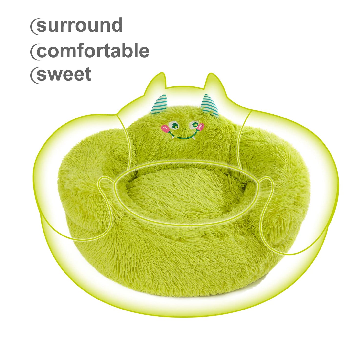 Jiupety Cute Calming Dog and Cat Bed, Anti-Anxiety Donut for Small Pets, Cozy Soft Pet Round Cuddler Bed with Non-Slip Bottom, L(27"×27"×14"), Green