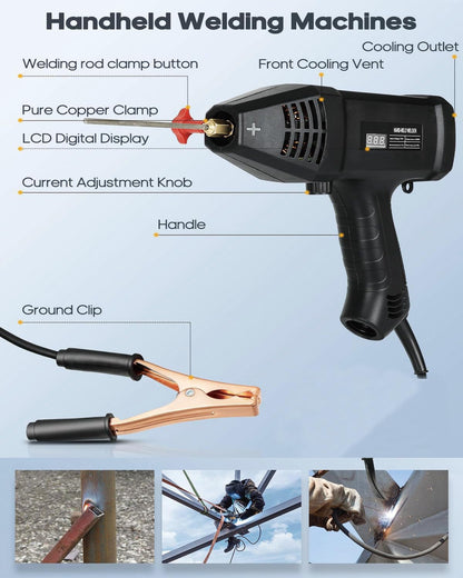 Handheld Welder Machine 110V Portable Welding Machine with IGBT Inverter 6 Variable Current Adjustmen 20-200Amp Welding Output Portable Handheld Welder for 1/16"-1/8" All Size Welding Rod
