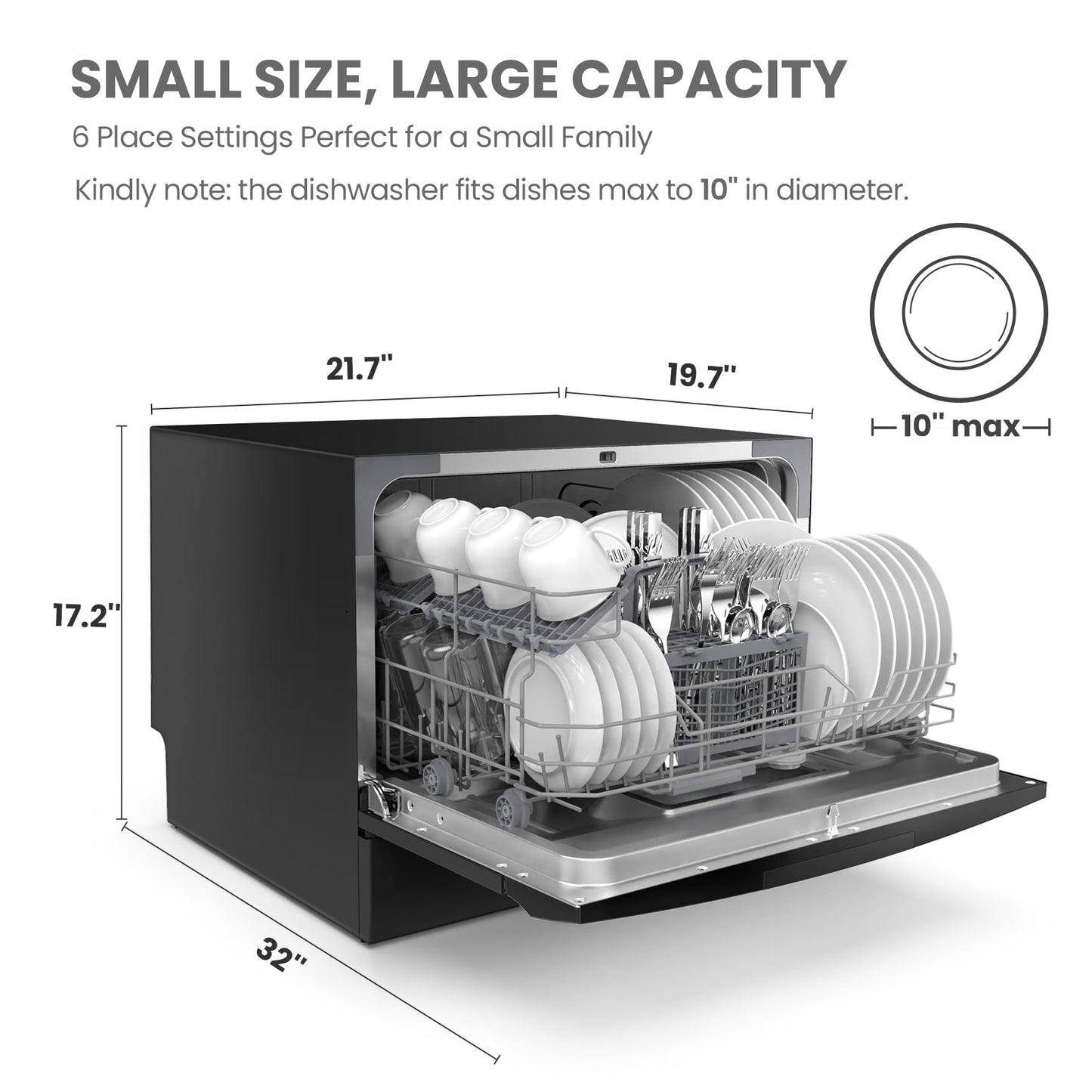COMFEE’ Countertop Dishwasher, Energy Star Portable Dishwasher, 6 Place Settings & 8 Washing Programs, Speed, Baby-Care, ECO& Glass, Dish Washer for Dorm, RV& Apartment, Black