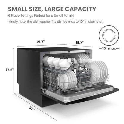 COMFEE’ Countertop Dishwasher, Energy Star Portable Dishwasher, 6 Place Settings & 8 Washing Programs, Speed, Baby-Care, ECO& Glass, Dish Washer for Dorm, RV& Apartment, Black