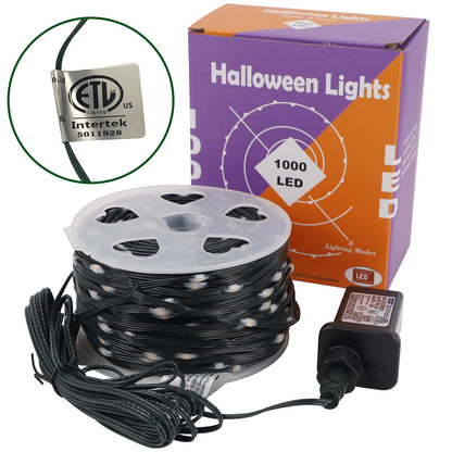 WATERGLIDE Extra Long 328 FT Halloween Lights, 1000 LED Outdoor Fairy String Light, Green PVC Copper Wire Christmas Lights, Plug in 8 Modes & Waterproof for Tree Party Home Yard Decor, Purple
