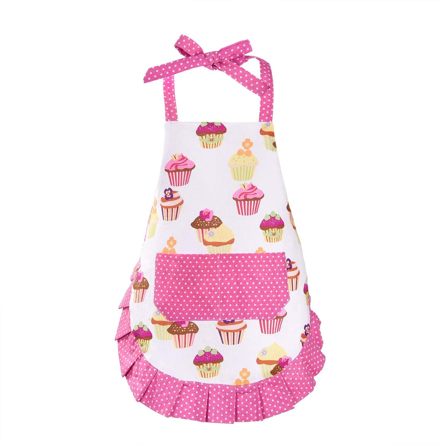 Claswcalor 100% Cotton Kids Girls Aprons for Cooking Cute Toddler Cupcake Baking Apron Adjustable Kitchen Pink Apron for Children Daughters Little Girls Granddaughter Gifts from Grandma