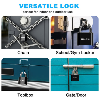DELSWIN 4-Digit Combination Lock Outdoor Padlock - Heavy Duty Locker Lock with Hardened Steel Shackle, Waterproof Combo Lock for Gym Locker, Hasp Storage, Shed, Fence, Gate (Black,1Pcs)