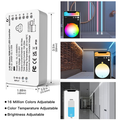 GLEDOPTO ZigBee 3.0 LED Strip Controller RGB+CCT Mix Dimmable Compatible with SmartThings Amazon Echo Plus App/Voice Control for RGB Warm White Cold White LED Strip Light (Require ZigBee Hub)