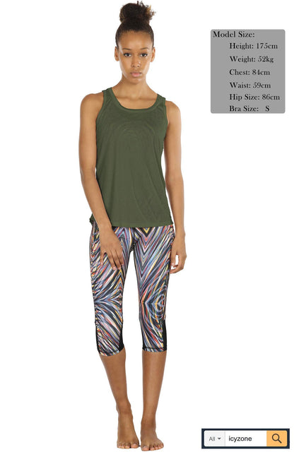 icyzone Yoga Tops Activewear Workout Clothes Open Back Fitness Racerback Tank Tops for Women (S, Grey/Green)