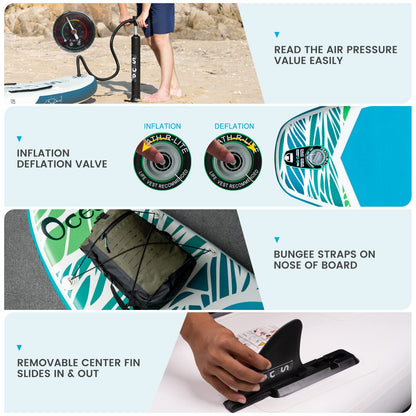 FEATH-R-LITE Inflatable Paddle Board Stand Up Paddleboards for Adults SUP with Premium Accessories Pump, Adjustable Paddle, Leash, Three Fins, Backpack (‎Blue Ocean)