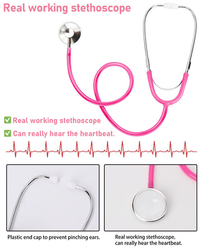 ICECUTE Doctor Scrubs for Kids,7 Pcs Scrubs Costume with Accessories,Halloween Costume for Boy Girls,3-11 Years (Pink, 10-11Years)