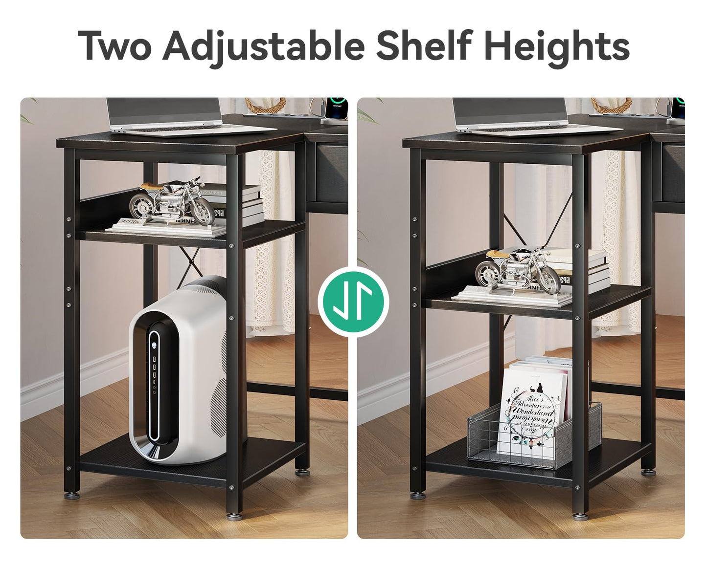 Coleshome 40 Inch L Shaped Gaming Desk with 2 Drawers & Storage Shelves, Computer Desk with USB Ports, Study Writing Table for Bedroom, Simple Modern Laptop Desk for Home Office, Black