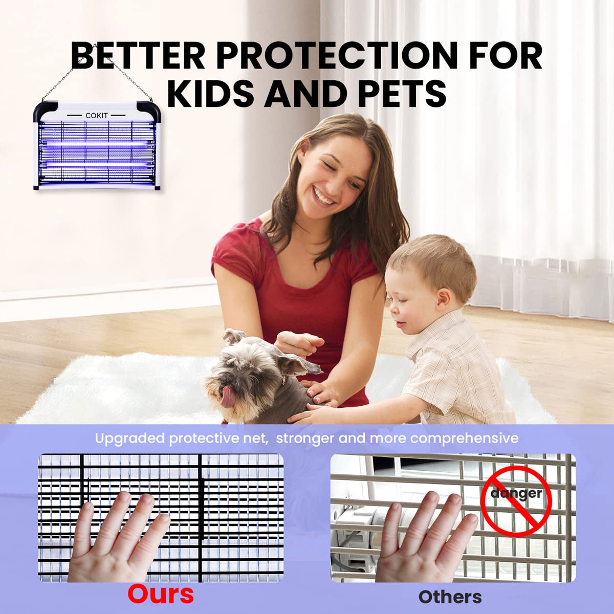 COKIT Bug Zapper Indoor 20W Electric Insect Killer with Bug Collection Tray, Fly and Mosquito Killer for Home, Kitchen, Garage, Patio, Includes 2 Extra Replacement Bulbs