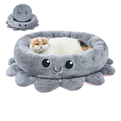 Jiupety Cute Calming Dog Beds Clearance for Medium Small Dogs, Anxiety Bolster Dog Bed with Octopus Shape, Grey, M, Boho, Round Pet Bed Cat with Removable Cushion