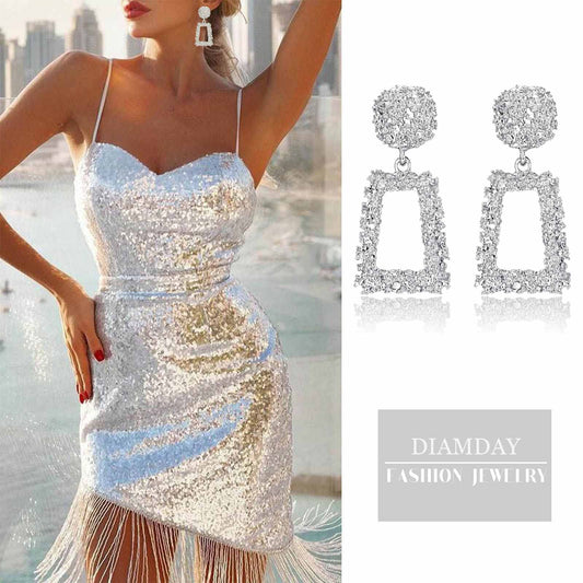 Diamday Earring Clip for Women Gold Hot Pink Ear Clips Women Without Pierced Ears Large Rectangular Geometric Dangle Earrings Fake Earrings Gold Earrings Non Piercing