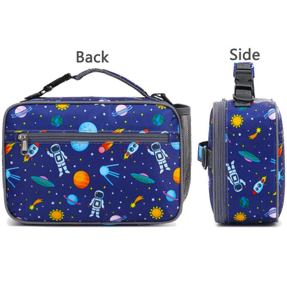 FlowFly Kids Lunch Bag, Durable Insulated School Lunch Box with Shoulder Strap and Bottle Holder, Water-resistant Thermal Small Lunch Cooler Tote for Teen Boys & Girls,Astronaut