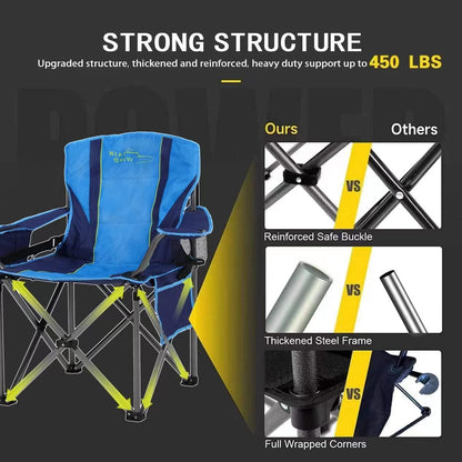 FAIR WIND 2 Pack Oversized Fully Padded Camping Chair with Lumbar Support, Heavy Duty Cooler Bag Fold Chair Support 450 LBS, Blue Green