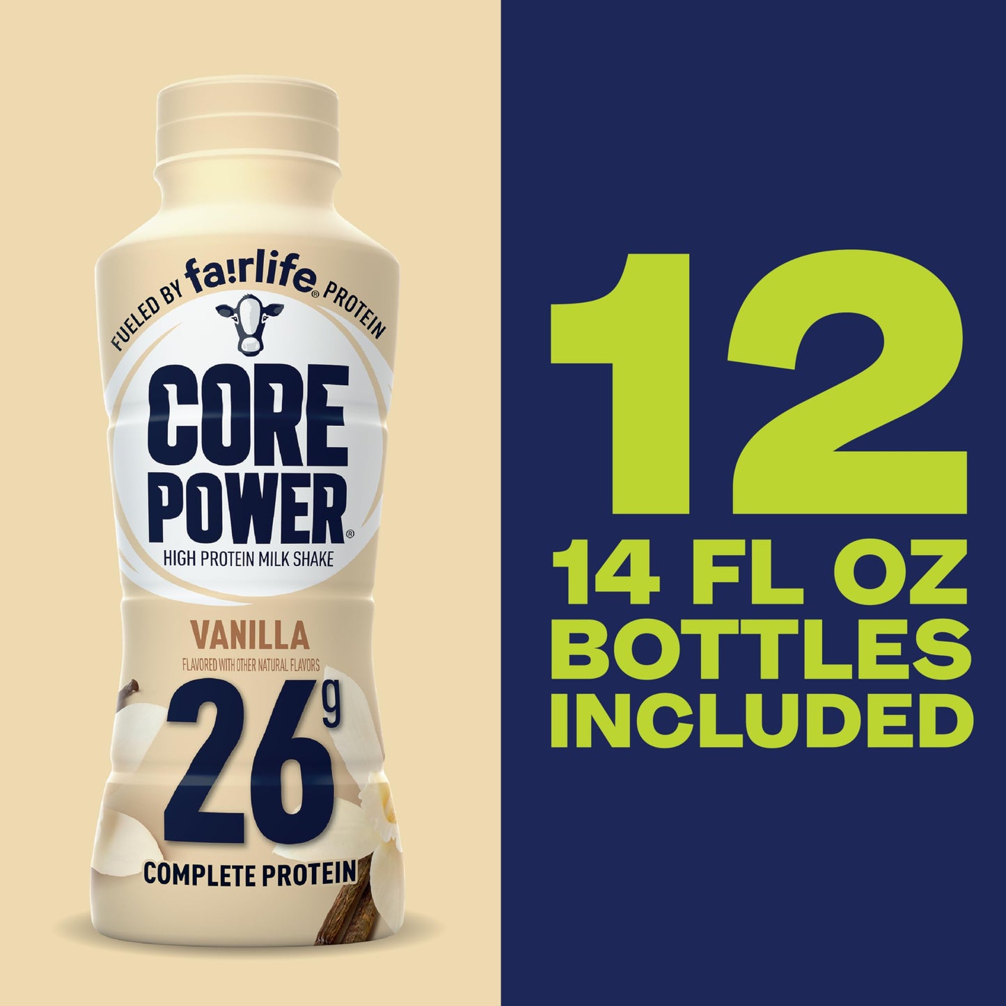 Core Power Protein Shake, Vanilla, 26g Bottle, 14oz, 12 Pack