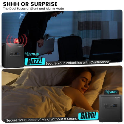 Kavey 2.0 Cub Biometric Safe Box, Fingerprint Safe with Backlit Touch Screen Keypad and Dual Alarm System, Steel Security Lock Box With Mute Function and LED Light, 12.59"D x 14.96"W x 17.72"H