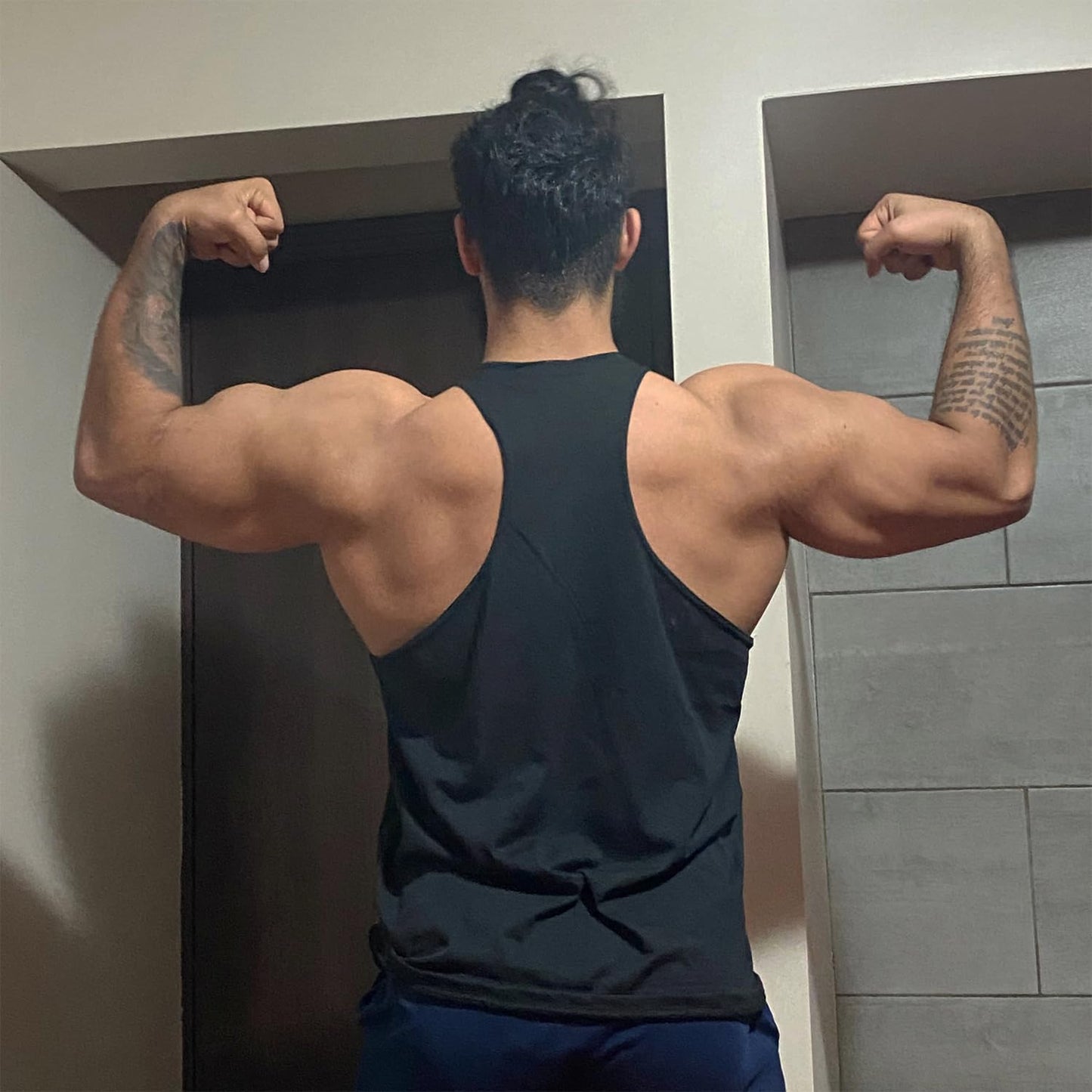 GZXISI Men's Gym Bodybuilding Stringer Tank Top Workout Muscle Cut Shirt Fitness Sleeveless Vest (Black, XX-Large)