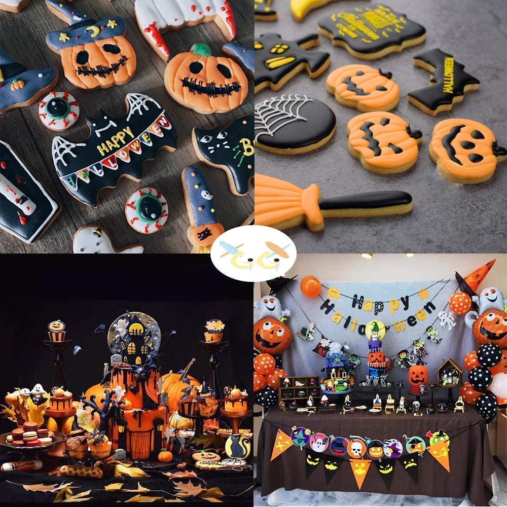 Halloween Cookie Cutters Set- 5 Pieces Stainless Steel Baking Cutter Molds Pumpkin, Ghost, Witch's Hat, Bat, Cat Cookie Cutters Holiday Decorative Party Supplies