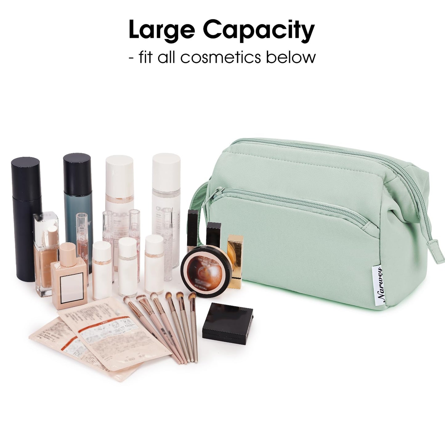 Narwey Wide-open Makeup Bag Women Girls, Travel Toiletry Bag for Women Cosmetic Bag Organizer Make up Bag with Compartments Toiletries Medicine Bag (Mint Green)