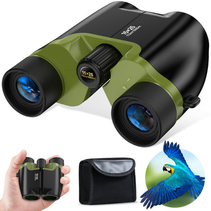 High Powered 15x25 Compact Binoculars for Adults&Kids with BAK4 Prism,FMC Lens,Waterproof Binocular with Low Light Vision,Small Binoculars for Cruise Ship/Theater/Travel/Sightseeing (Green)