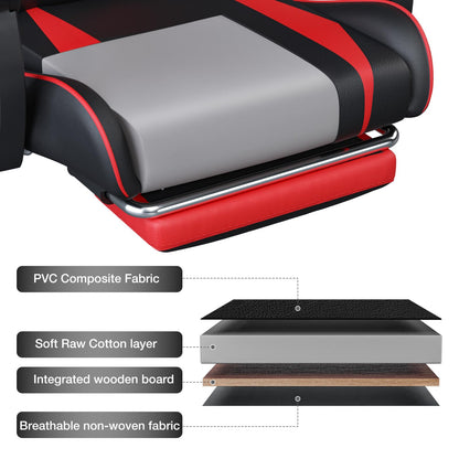 HOFFREE Massage Gaming Chair for Kids Computer Gamer Chair with Footrest and Lumbar Support Reclining PC Game Chair with Headrest for Gaming Room Red and Black