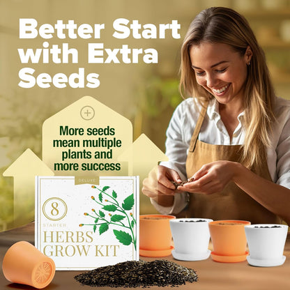 HOME GROWN 𝗣𝗥𝗘𝗠𝗜𝗨𝗠 𝗛𝗘𝗥𝗕 𝗞𝗜𝗧 8 Herb Seeds Garden Kit, Complete Indoor Planter Gift with Basil Cilantro Mint & More, Unique Kitchen Growing Set for Women Men, Birthday Housewarming Present