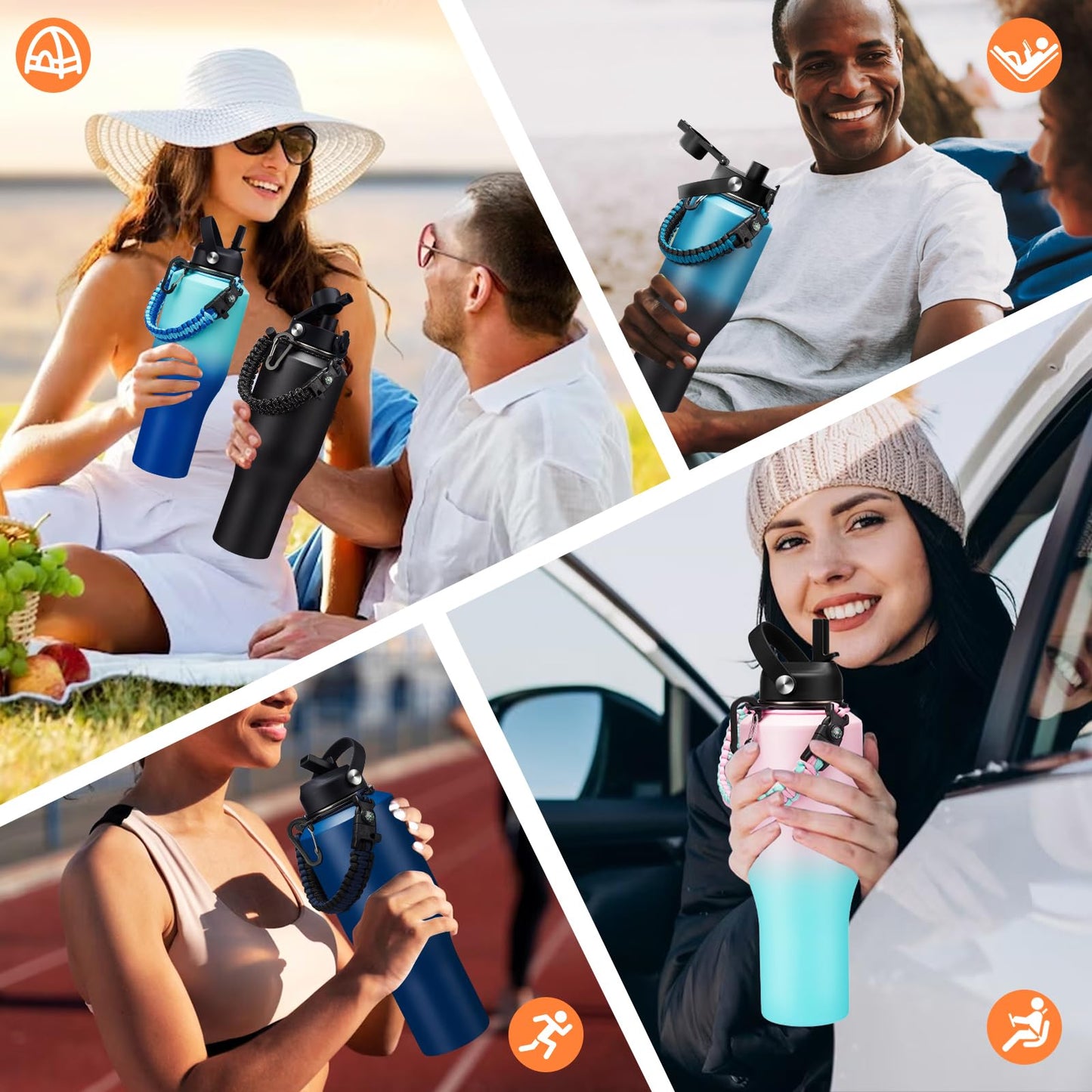 40oz Water Bottle with Straw - Vacuum Stainless Steel Insulated Cups w/Survival Paracord Handle & Carrier Bag, Skinny Water Bottle Insulated Water Bottle Fits in Cup Holder for Travel Drive