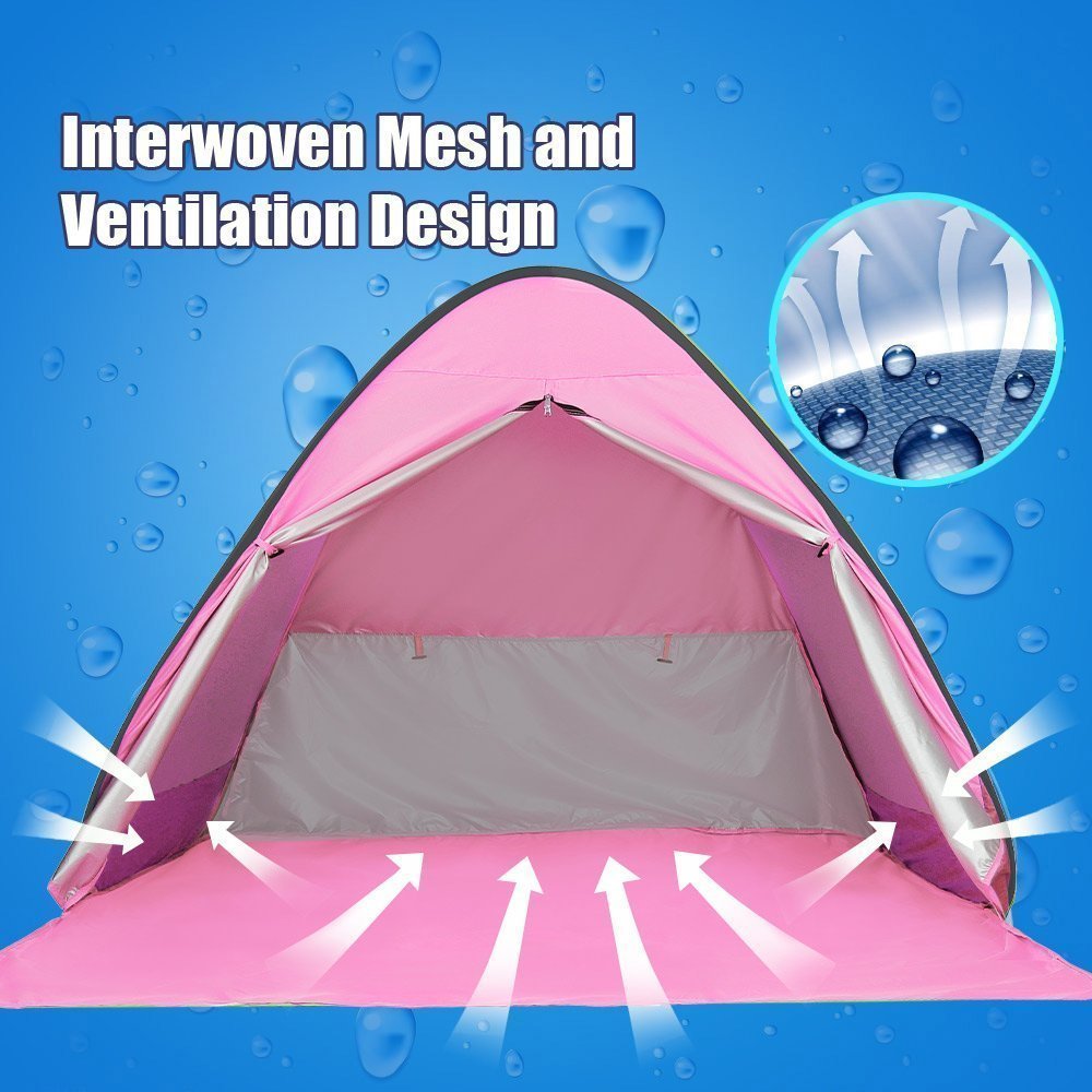 Eplze Automatic Pop Up Beach Tent Instant Portable Quick Sun Shelter for 2-3 Persons (Pink)