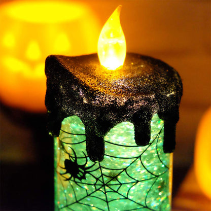 Eldnacele Halloween Snow Globe Candles Lighted Lamp, Battery Operated Spooky Spinning Water Glittering Tornado Candle Flameless Candles Table Centerpiece for Halloween Decoration Indoor(Spider)