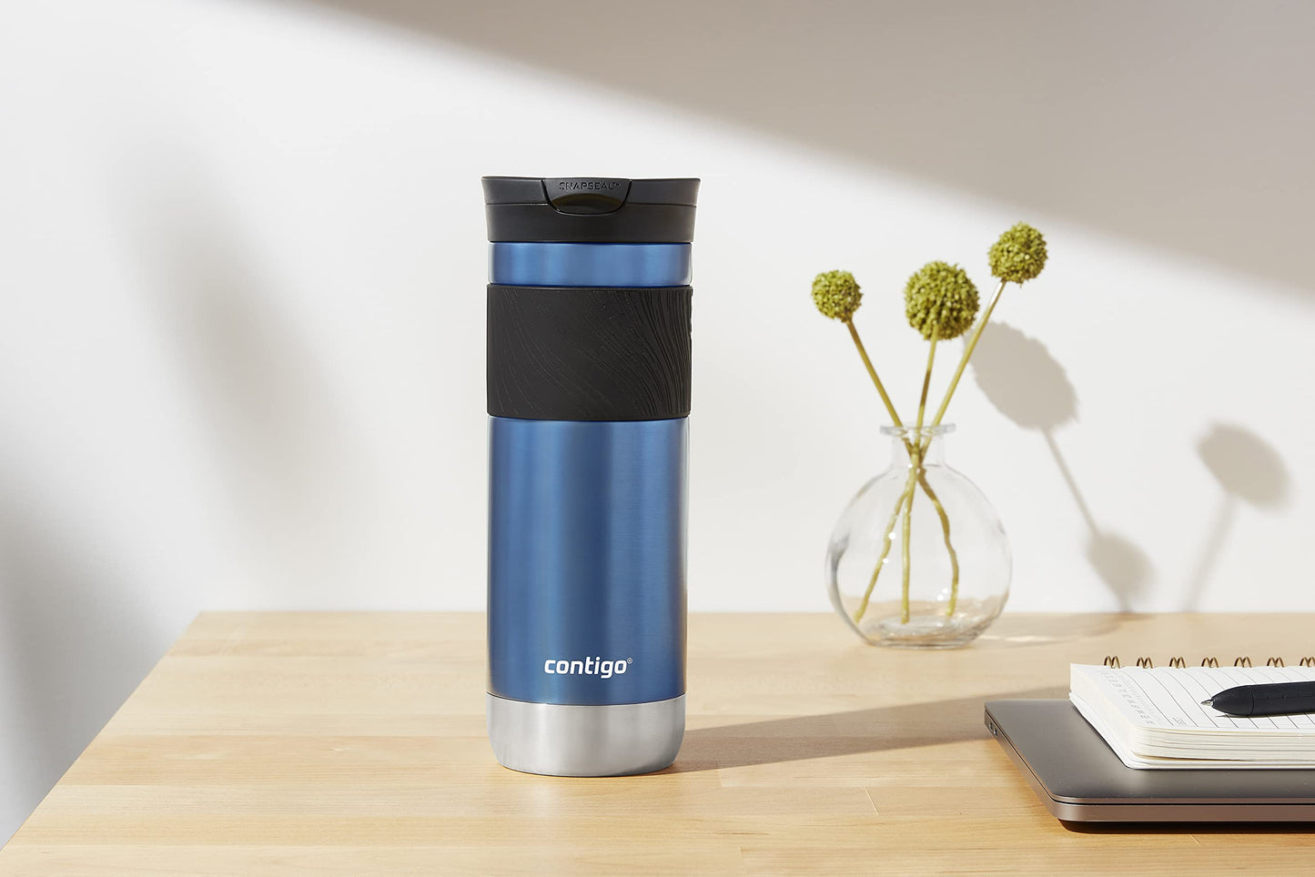 Contigo SNAPSEAL Insulated Stainless Steel Travel Mug with Grip 20oz. Blue Corn Transparent Satin & Midnight Berry