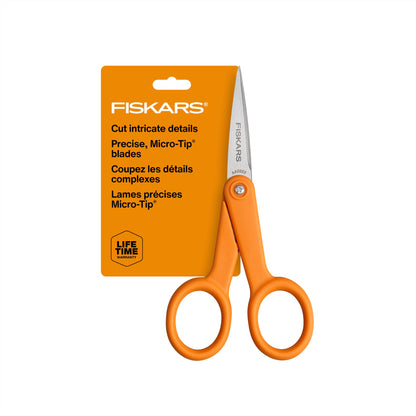 Fiskars Premier No. 5 Micro-Tip Orange-Handled Fabric Scissors - Double Loop Handle - Sewing and Craft Scissors - Orange