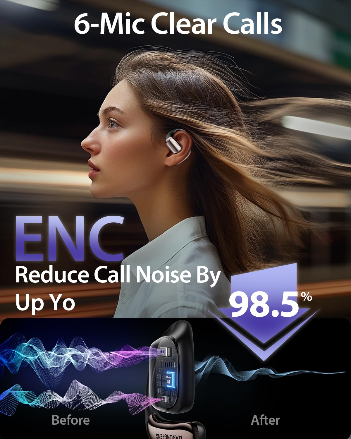 DARONGFENG Open Ear Wireless Bluetooth Headphones, Pain-Free Air Conduction Ear Buds with LED Digital Display Charging Case, Sweat Resistant for Running, Safe Driving, and Extended Daily Use