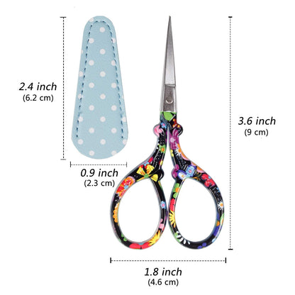 Hisuper Sewing scissors sharp scissors Embroidery Scissors Crafting Threading Scissors with Leather Scissors Cover for Needlework Craft Art Work Manual Sewing Handicraft DIY Tool Black Flower